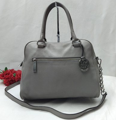 Michael Kors Gray Leather Double Handles Zipper Satchel Bag