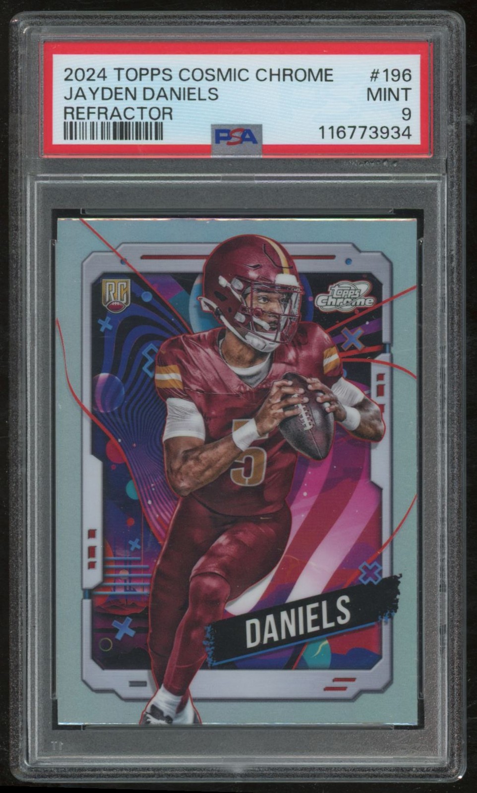 JAYDEN DANIELS 2024 TOPPS CHROME COSMIC REFRACTOR #196 RC PSA 9