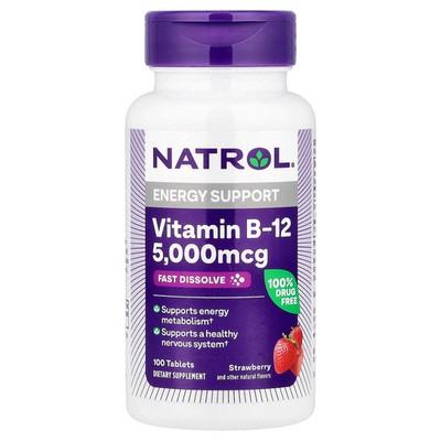 Vitamin B-12, Fast Dissolve, Strawberry, 5,000 mcg, 100 Tablets