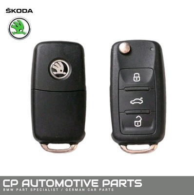 GENUINE SKODA 3 BUTTON FLIP REMOTE KEY FOB TESTED & NEW BATTERY ...