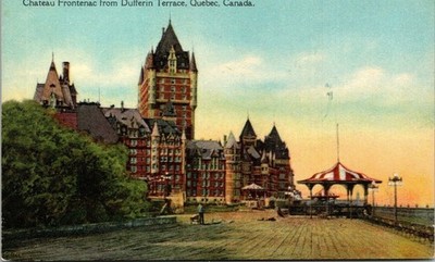 VINTAGE POSTCARD VIEW OF THE CHATEAU FRONTENAC FROM THE DUFFERIN TERRACE BOARD