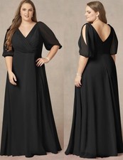 Azazie Bronwyn Dress Size 14 Black Bridesmaid Formal Black Tie Wedding Flowy 