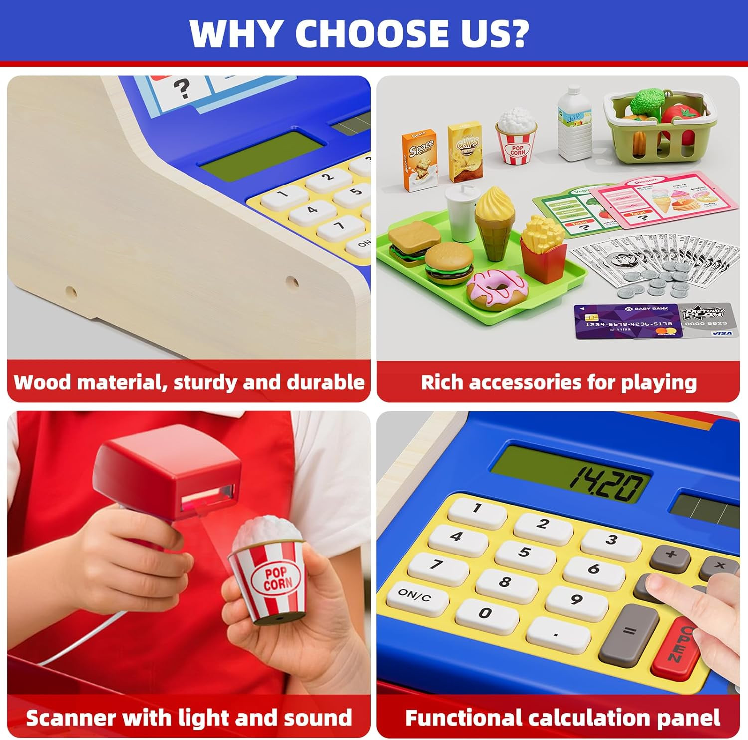 как выглядит Wooden Cash Register for Kids, Rechargeable Pretend Play Supermarket Fast Food фото