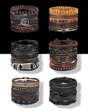 30PCS Braided Leather Bracelets for Men Women, Wood Beads Ethnic Tribal Set