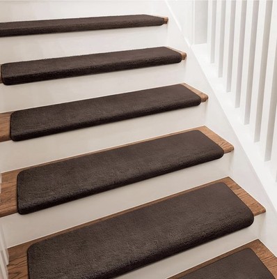 PURE ERA Bullnose Plush Soft Carpet Stair Treads 14 Pc 9.5 x30  Dark Brown
