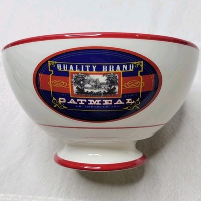 Williams Sonoma Footed Porcelain Bowl Coupe Cereal Vintage Label White Red Trim