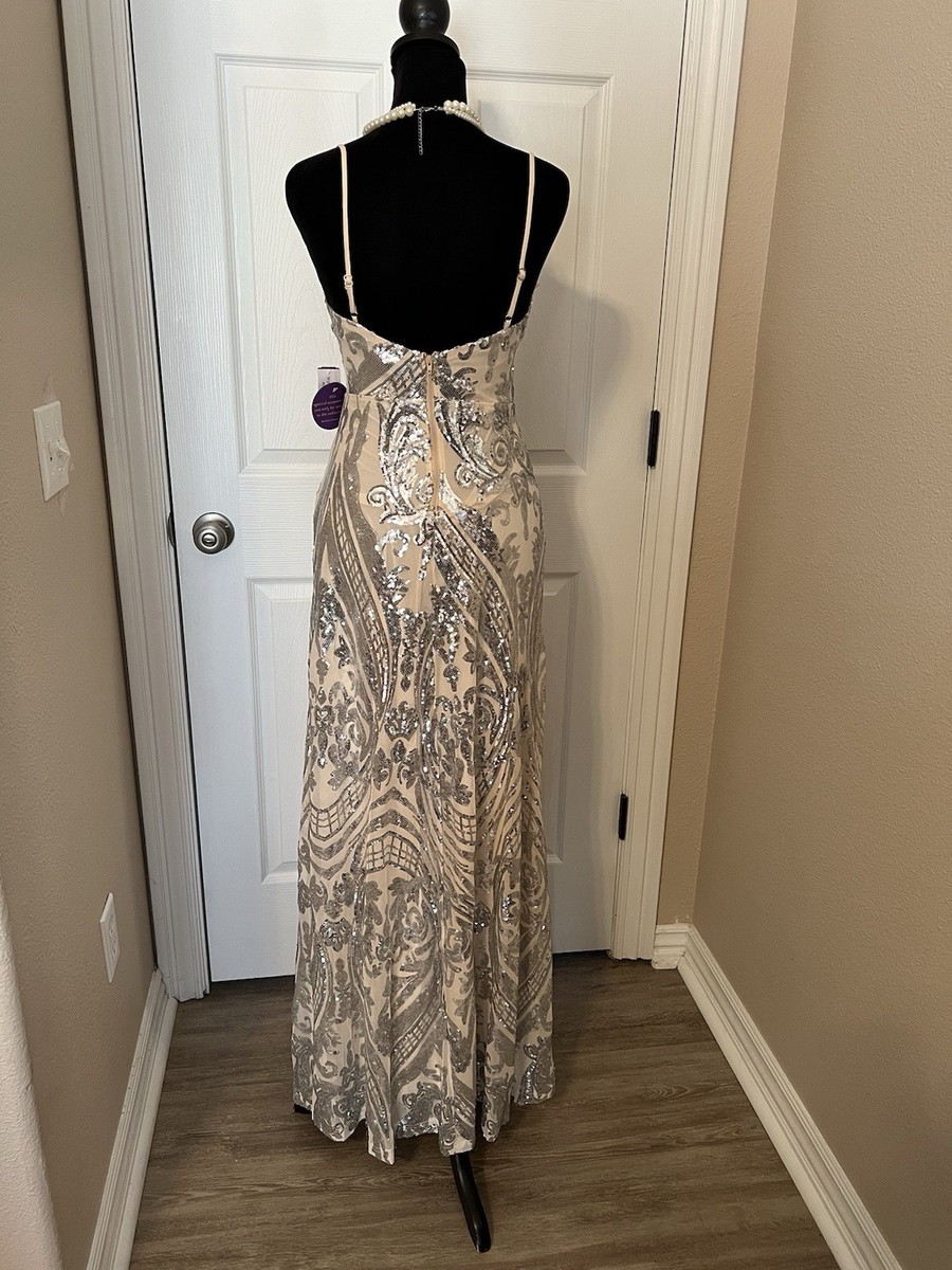 silver prom dress windsor Windsor Silver and Beige Maxi Prom Dress Size Small Elegant Prom Dress