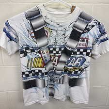 Vintage NASCAR All Over Print AOP T-Shirt Racing Seatbelt Harness 1995 XL White
