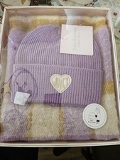 Juicy Couture Women&rsquo;s 2-Piece Knit Beanie Hat & Plaid Scarf Set Lavender