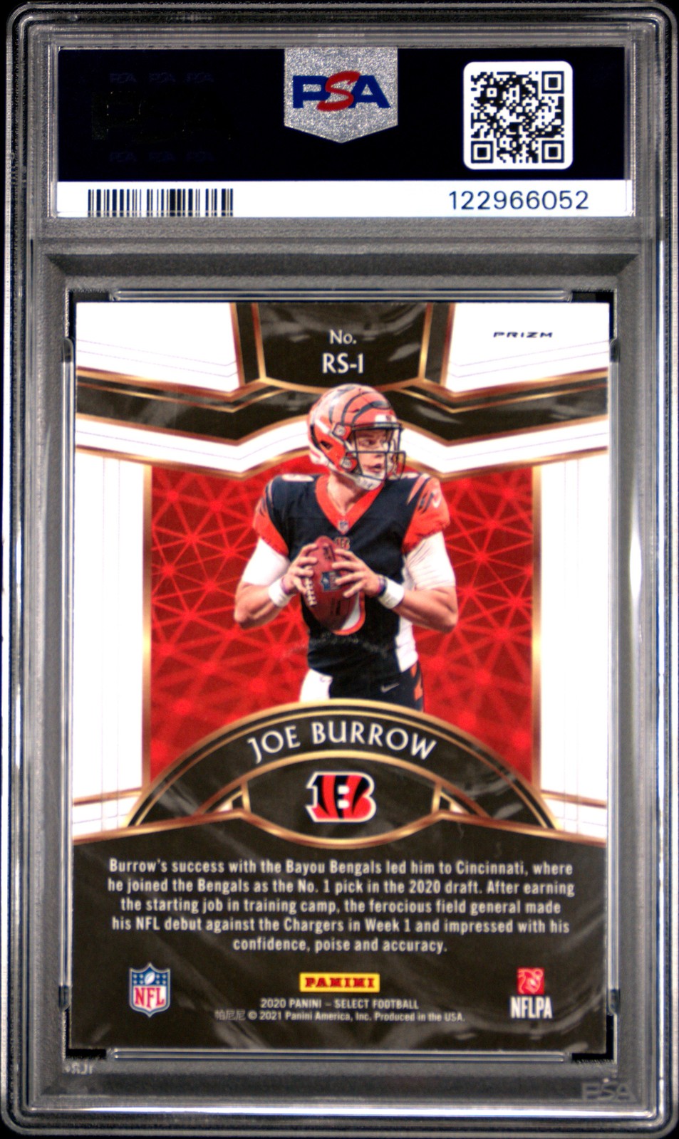 2020 PANINI SELECT ROOKIE SELECTIONS PRIZM #RS1 JOE BURROW ROOKIE RC PSA 10 view 2