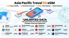 Asia Pacific Travel 5G eSIM  3-30 Days  12 Countries  3-30GB  InstantDeliver