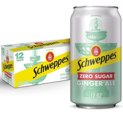 Schweppes Zero Sugar Ginger Ale Soda, 12 fl oz cans, 12 pack