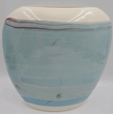 VTG Randy Redfield Signed Handpainted Light Blue Ceramic Glazed Pillow Vase NICE