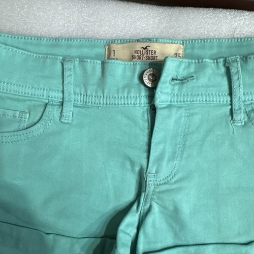 Hollister Short Short Low Rise Denim Shorts Size 1 (25W) VERY Nice! Color Aqua - Picture 3 of 7