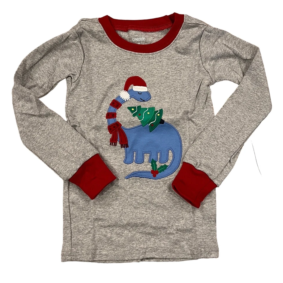 Nuevo con etiquetas Pijama Gymboree Niños Gris con Dinosaurio de Navidad Algodón - TALLA 2T Foto 2 de 4