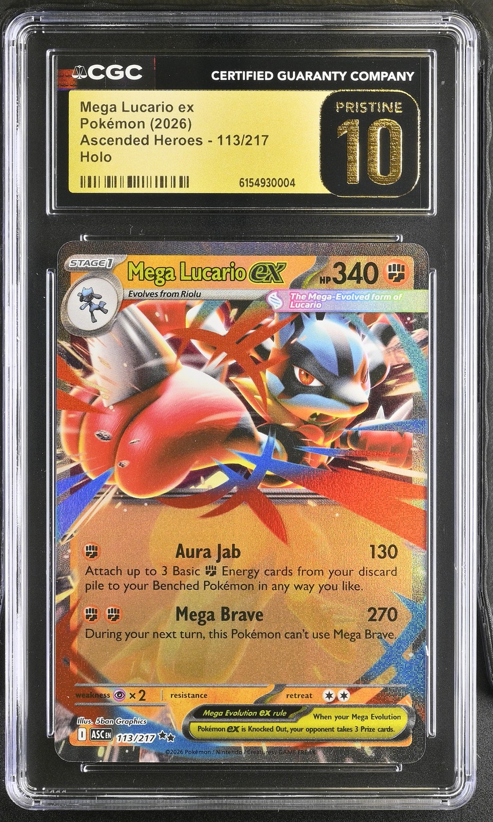 CGC 10 Pristine Mega Lucario EX 113/217 Ascended Heroes Pokemon 004
