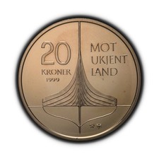 NORWAY. 1999, 20 Kroner - Harald V, Leif Ericson Vinland, Viking Longship RARE