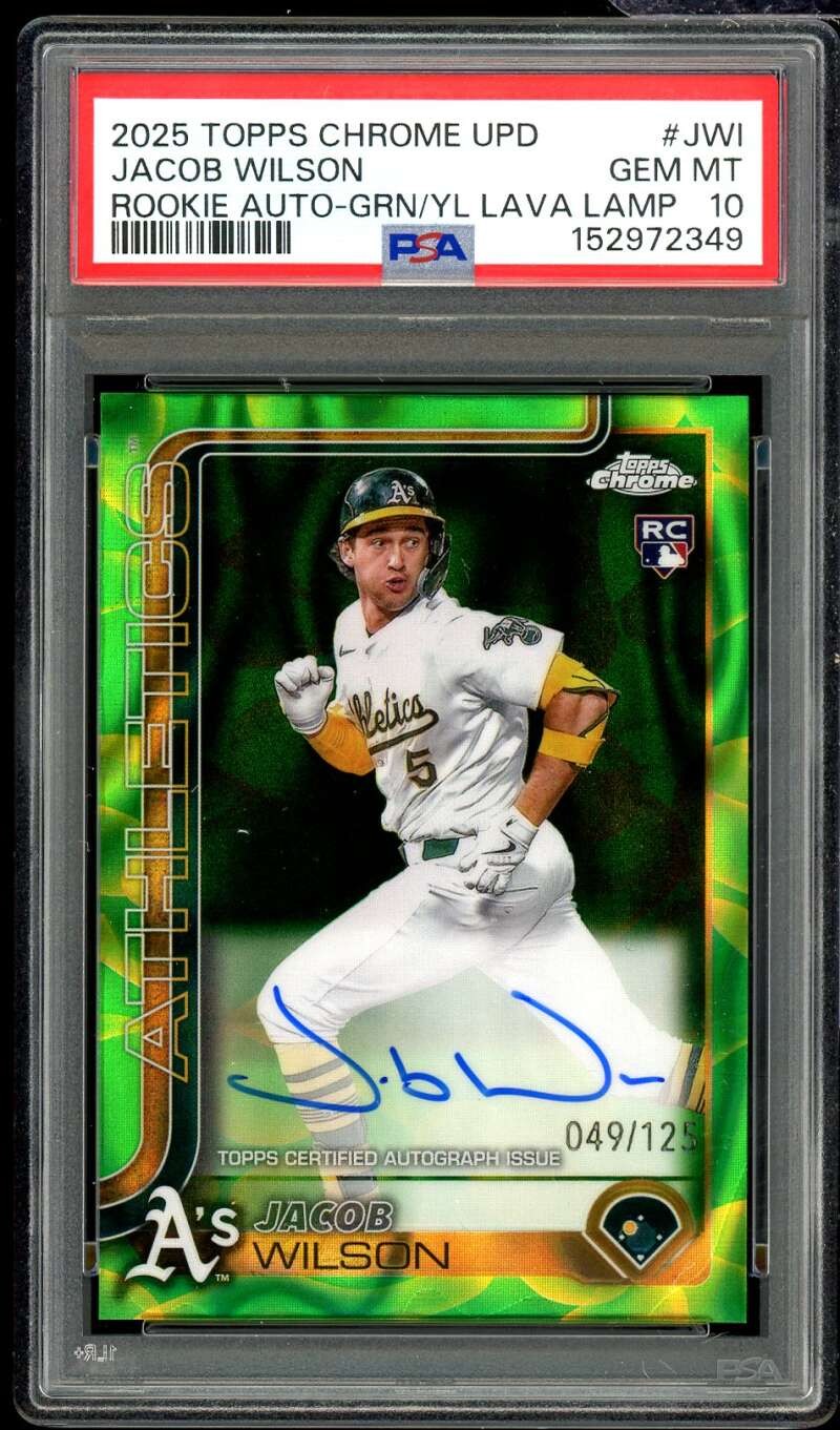 Jacob Wilson Rookie Card 2025 Topps Chrome Upd Auto Green (49/125) #JWI PSA 10