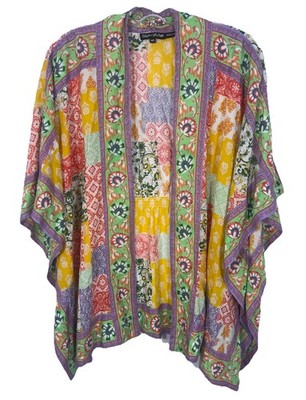 TOLANI Womens PM Patchwork Boho Kimono Mixed Floral Print Festival Layer Resort