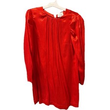 Nine West Womens Red Pleated Satin Mini Dress Long Sleeve Puffy Shoulder Size M