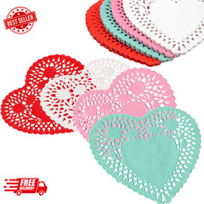 8-Inch Heart-Shaped Paper Doilies - 100 Pack in Red, Pink, White, Blue