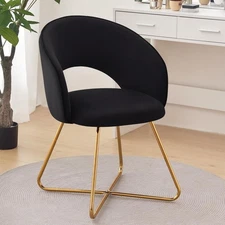 Furniliving Velvet Vanity Chair Barrel Desk Chair & Gold Legs  Mid Century Style
