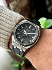 Custom Casio G-Shock GA2100 Watch - Casioak Silver Case & Black Strap Monochrome