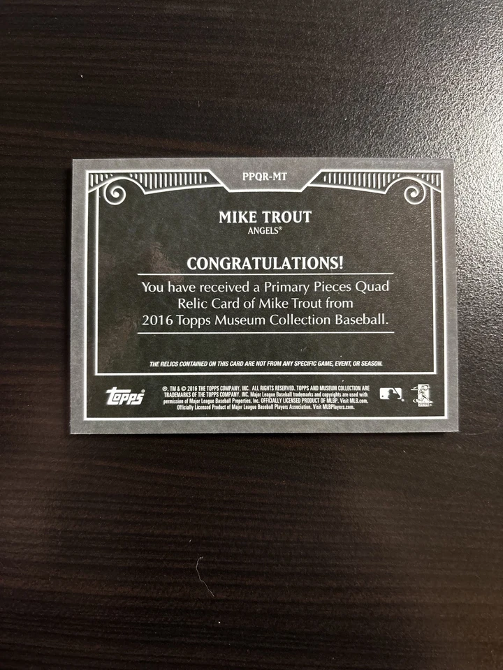 2016 Museum Collection Mike Trout /75 Primary Pieces Game Used LETTER Quad Patch - Image 2 of 2