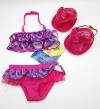 Build A Bear pink polkadot bikini 2 piece swimsuit pink glitter sandals outfit