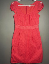 J.Crew Coral Pink Dotted Cotton Puff Sleeve Sheath Dress Size 4 Fully Lined