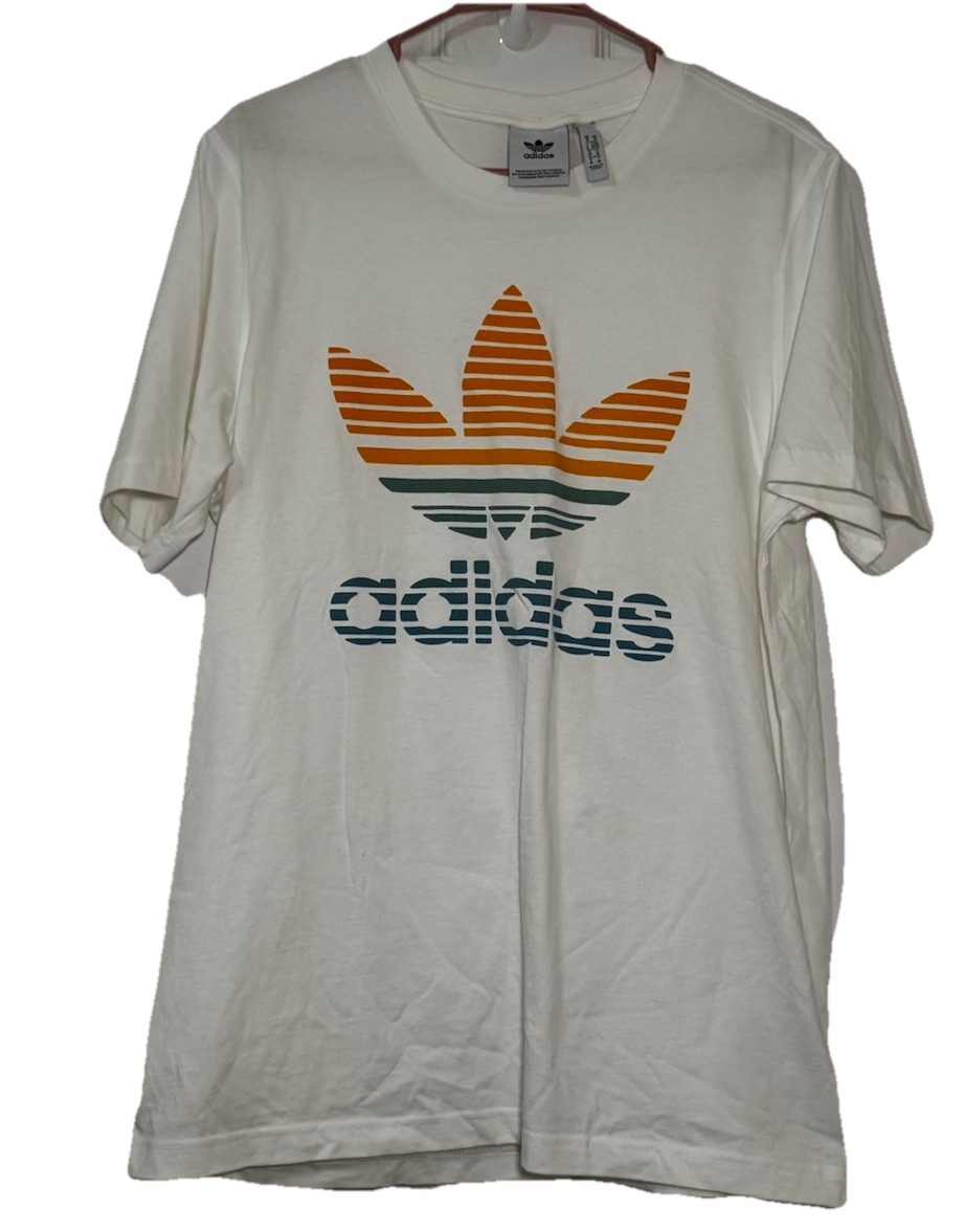 Adidas Originals Trefoil T-Shirt Mens Medium White Retro Stripe Logo M *READ