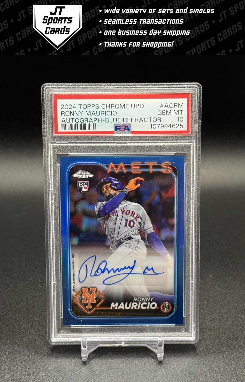 2024 Topps Chrome Update Ronny Mauricio AC-RM RC Blue Refractor Auto /150 PSA 10