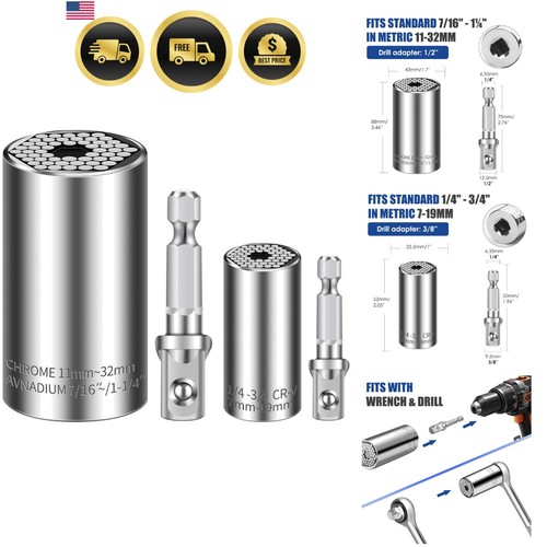 Universal Socket Set 11-32mm 7-19mm Auto Adjust Multi-Function Wrench Tool Kit