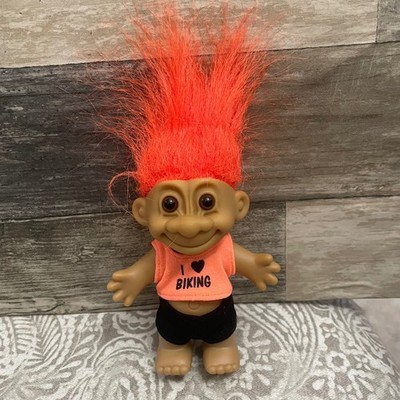 Vintage Russ Troll Doll I Love Biking Orange Top Black Shorts Neon Hair