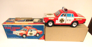Vintage Tin Battery Operated Mystery Action Fire Chief Car Japan