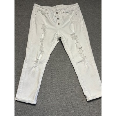 Rue 21 White High Rise Crop Jeans Distressed Ripped Button Fly Women Size 9/10