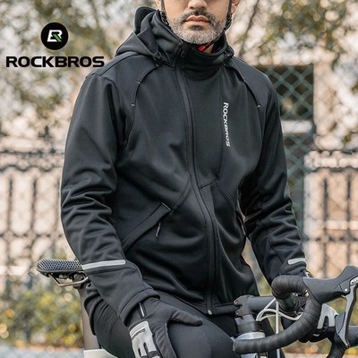 ROCKBROS Men Cycling Jacket Winter Fleece Thermal Windproof Soft Wind Coat Black