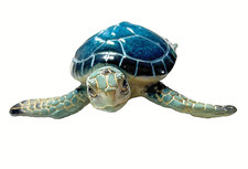 Sea Turtle Figurine 5" Long Textured Polystone Resin Blue Boxed Gift