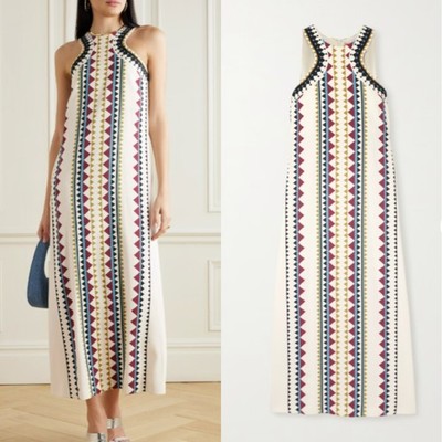 La DoubleJ Racer Dress Crepe de Chine Placee Geometric Print Maxi Cream L $890