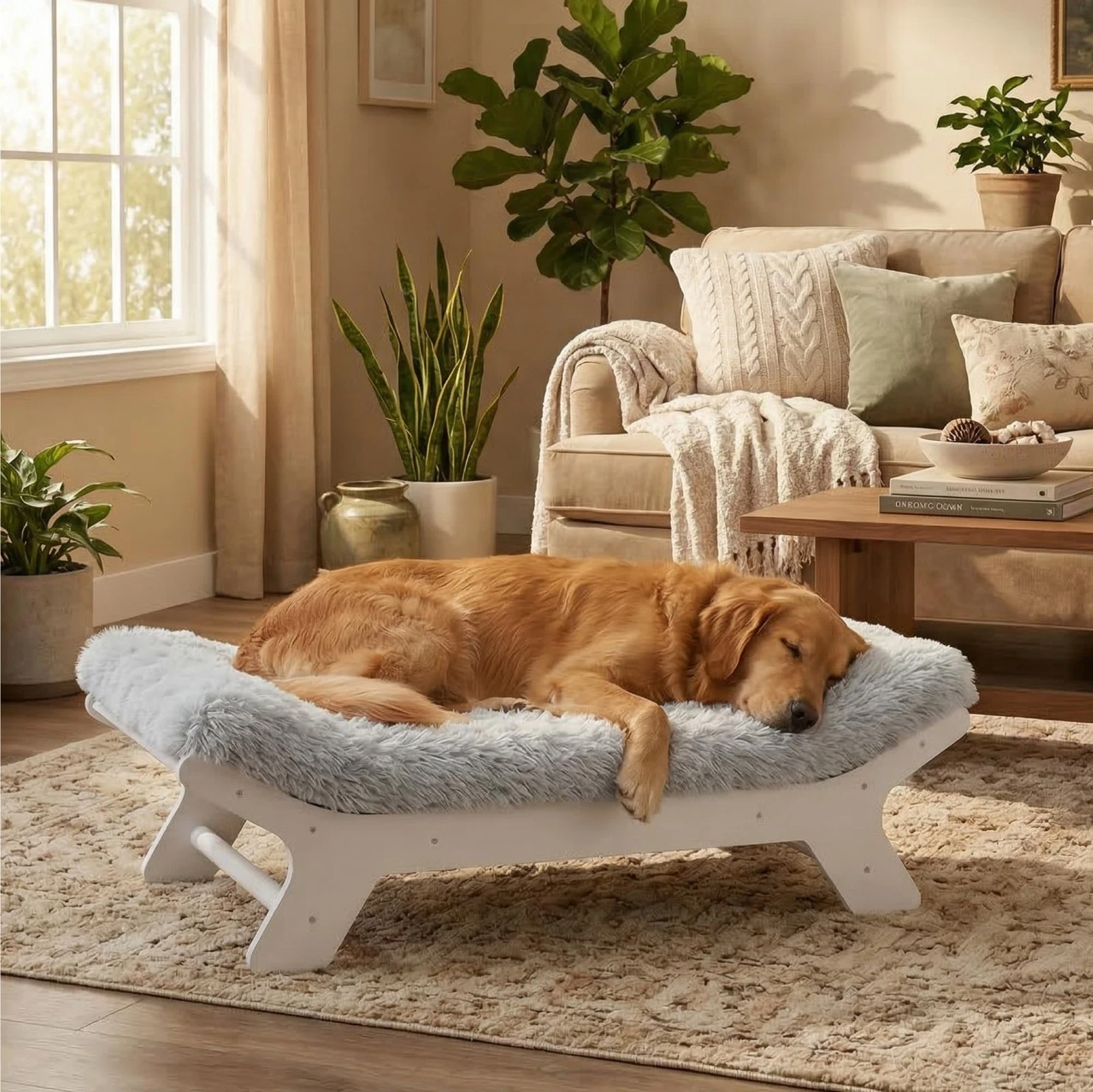 Dog Bed Frame Elevated Wood Egg Crate Foam Mattress White XL 95lb Muihood Pets