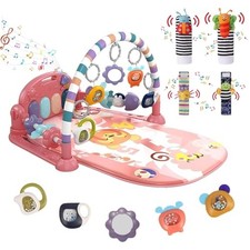 Baby Play Mat Gym, Kick and Play Piano Tummy Time Pink  Wrist Rattle Socks