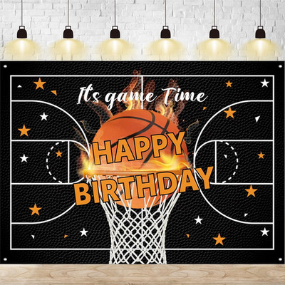 Basketball Happy Birthday Banner, It'S Game Time Birthday Banner Backdrop, Sport