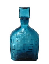 Empoli Genie Brutalist Glass Teal Blue  Squares Bottle Decanter Cube Stopper