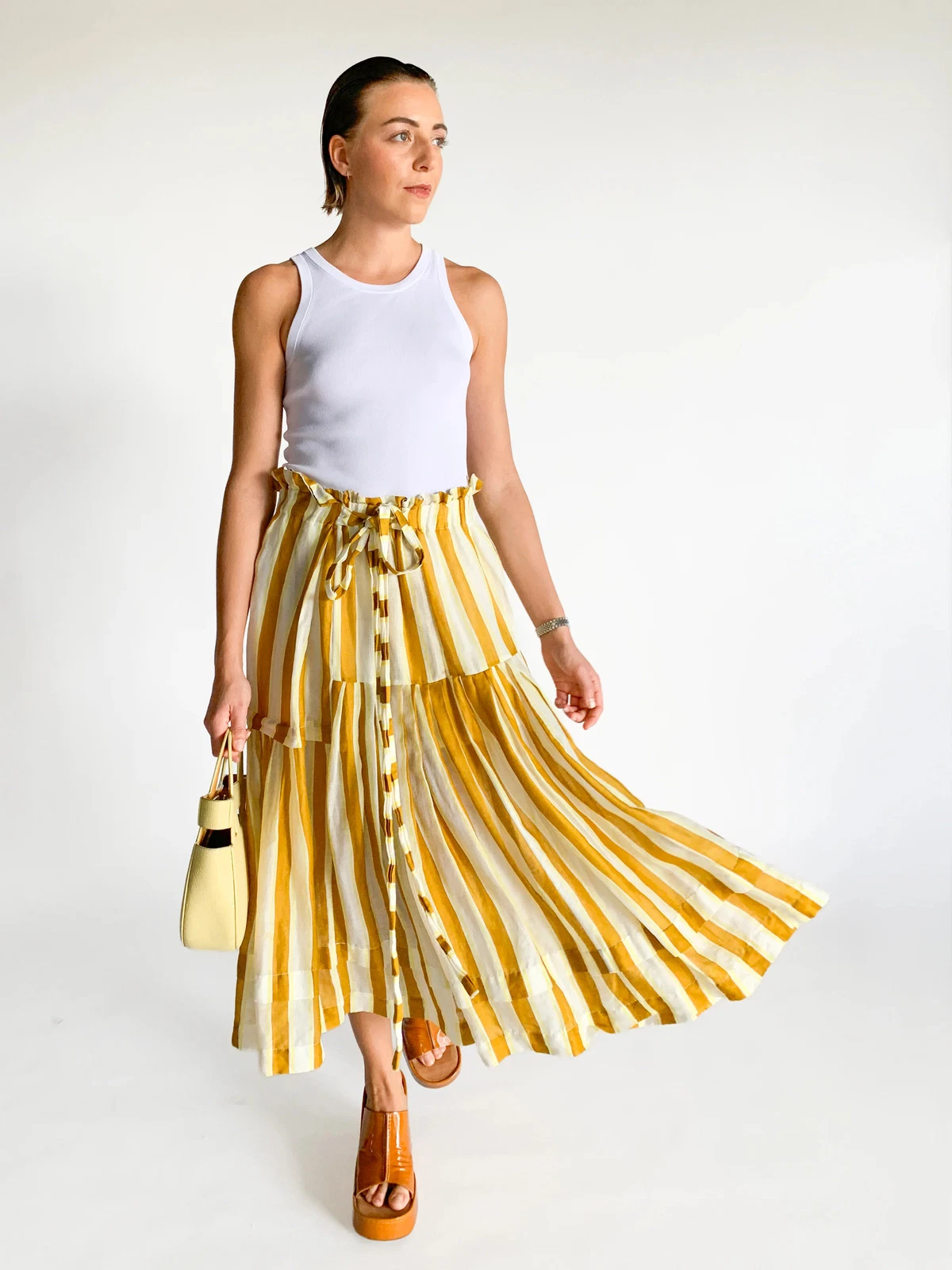 Lee Mathews Linen Stripe Maxi Skirt