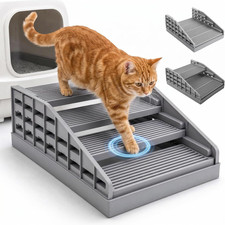 Litter Box Step for Senior Cats, Height Adjustable Cat Stairs, Gray