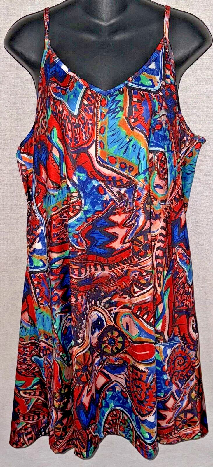 Multi Colored Geometric Print Spaghetti Strap Dre… - image 1