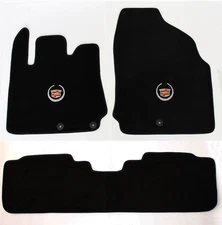 NEW! BLACK Floor Mats 2010 - 2016 Cadillac SRX Official Crest Logo in Silver 3pc