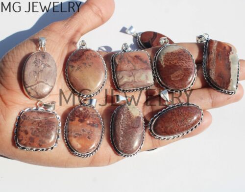 Natural Coffee Bean Jasper Gemstone Silver Plated Pendants 150 Pcs Lot MFB140 - Picture 1 of 6