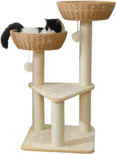 Luxury Cat Tree Tower with Rattan Baskets  Window Perch for Large Cats