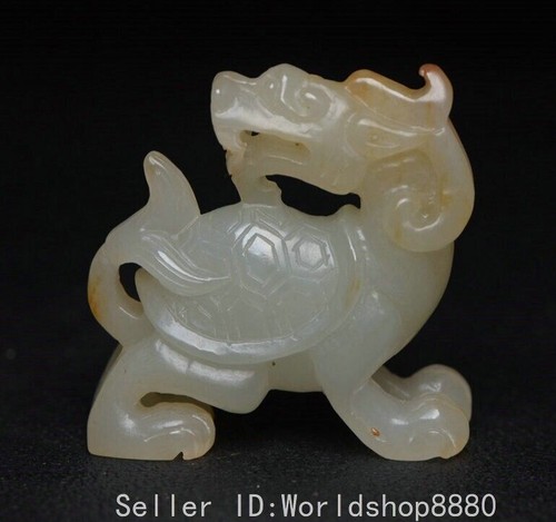 1.8" Old China Hetian Jade Carved Fengshui Dragon Tortoise Turtle Amulet Pendant - Picture 2 of 9